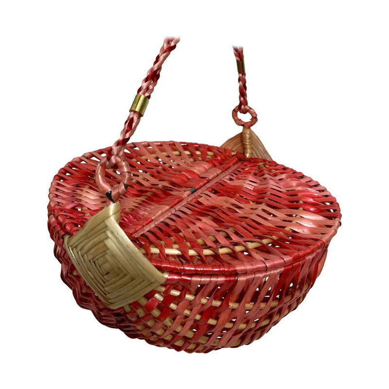 Vintage I. Magnin Lacquered Woven Raffia Italian Watermelon Basket Purse