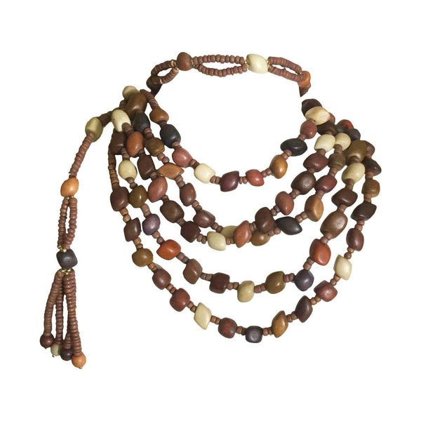 Vintage Wood Bead and Tassel Belt & Necklace