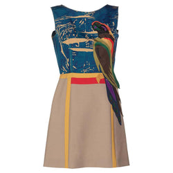 Prada Sleeveless Silk Mohair Parrot Applique Dress Runway, 2005