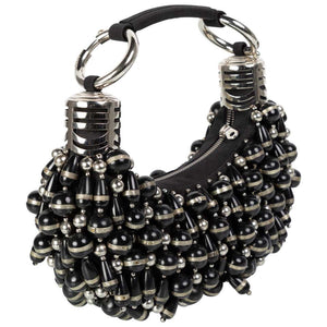 Vintage Chloé Black Silver Beaded Bracelet Hobo Bag