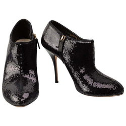 Gucci Black Sequin High Heels Ankle Booties Boots Size 37.5
