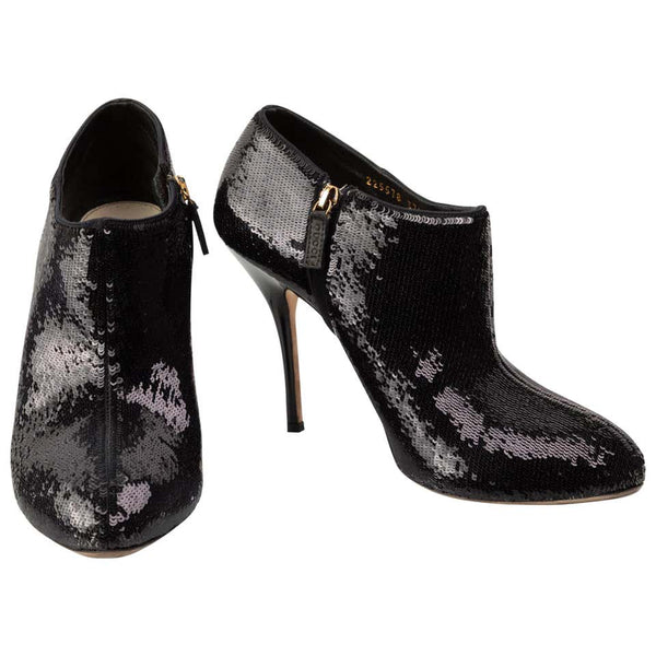 Gucci Black Sequin High Heels Ankle Booties Boots Size 37.5