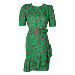 Givenchy Silk Green Cherry Print Cocktail Dress, 1980s Basha Gold Givenchy Silk Green Cherry Print Cocktail Dress, 1980s Basha Gold