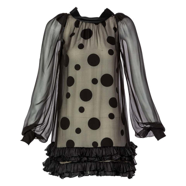 Balenciaga Black Polka Dot Silk Mini Dress, 1990s