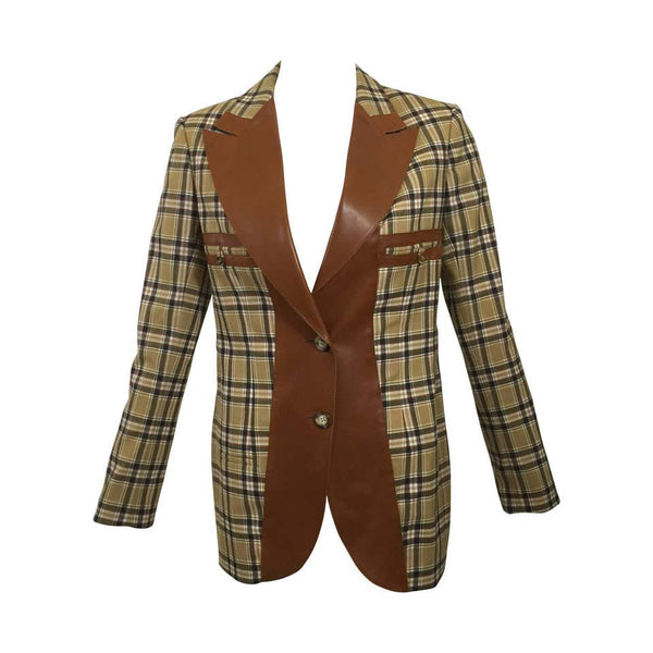 Christian Dior Wool Plaid and Leather Trim Jacket