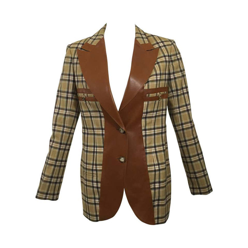 Christian Dior Wool Plaid and Leather Trim Jacket