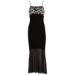 Chanel Black Silk White Mohair Embellished Slip Dress Runway, 1997 Basha Gold Chanel Black Silk White Mohair Embellished Slip Dress Runway, 1997 Basha Gold