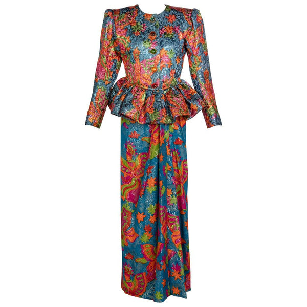 Yves Saint Laurent Silk Brocade Jacket Butterfly Skirt Ensemble Runway, 1989