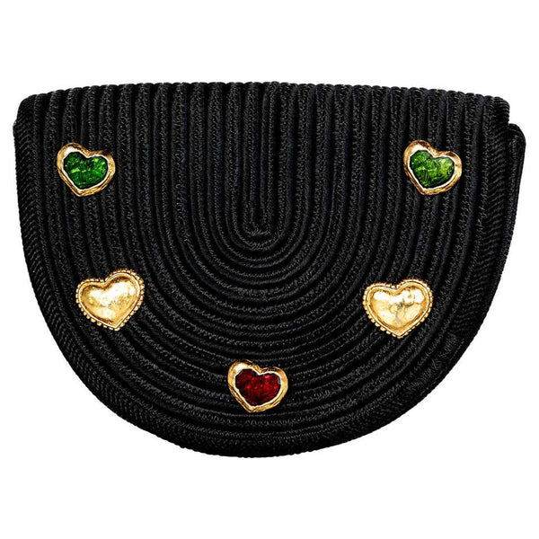 Yves saint Laurent Black Passementerie Gripoix Hearts Clutch / Belt Bag YSL