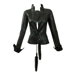 2004 TOM FORD/YVES SAINT LAURENT quilted leather jacket w/ mink fur belt