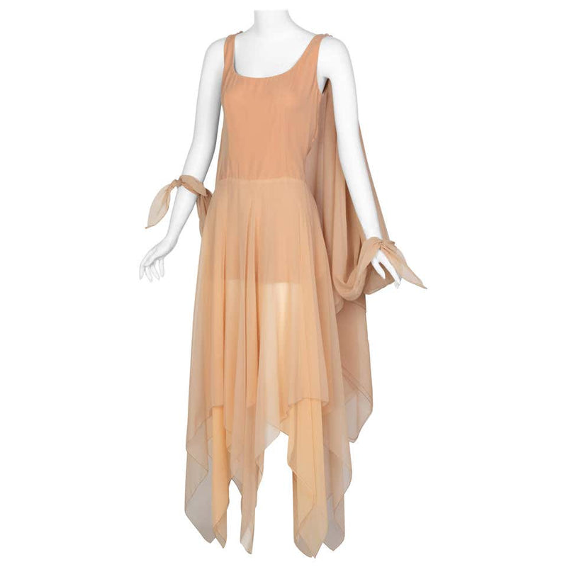 Bob Mackie Ray Aghayan Peach Chiffon Layered Dress Cape Shawl