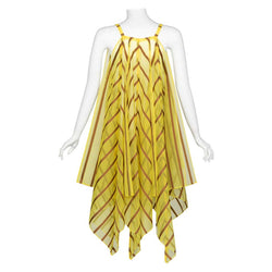 Issey Miyake Yellow Organza Brown Striped  Dress