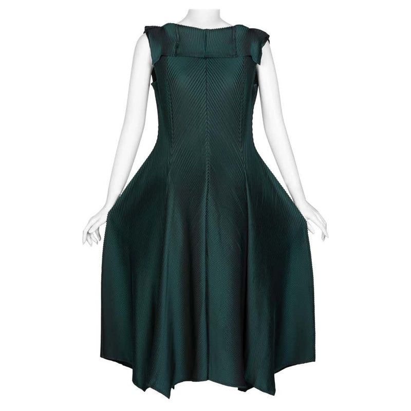 Issey Miyake Blue Green Pleated Sleeveless Dress