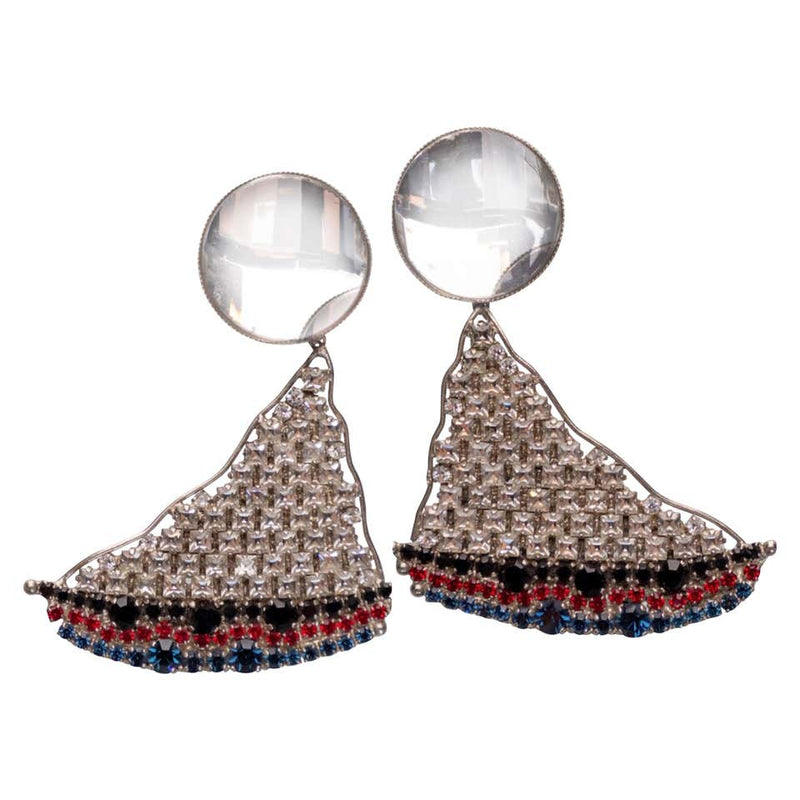 Yves Saint Laurent Crystal Sailboat Earrings Rare Collectors YSL, 1988