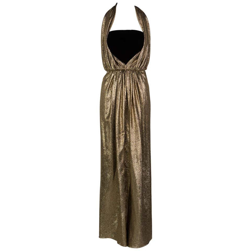 Vintage Bill Blass Black Velvet Gold Metallic Halter Strapless Evening Dress Vintage Bill Blass Black Velvet Gold Metallic Halter Strapless Evening Dress