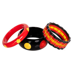 Art Deco Polka Dot & Striped Bakelite Bangle Bracelet Set of 3