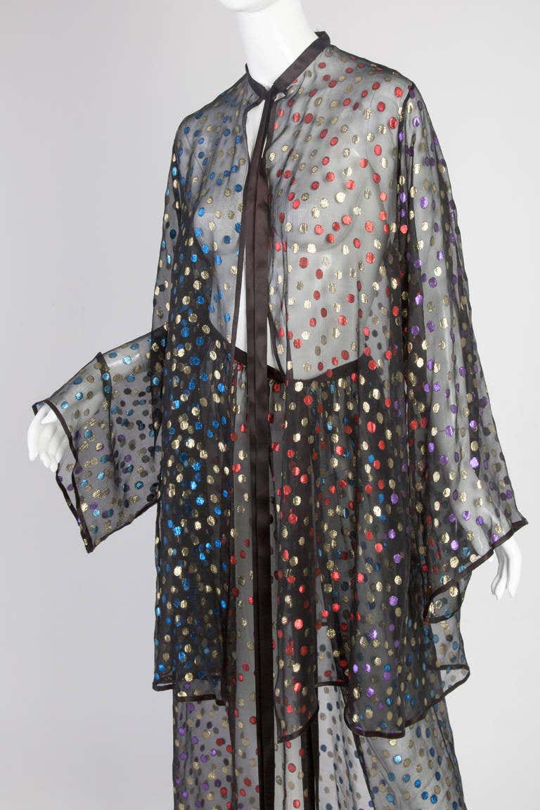 Stunning Saint Laurent 1978 Sheer Silk with Metallic Dot Ensemble Documented