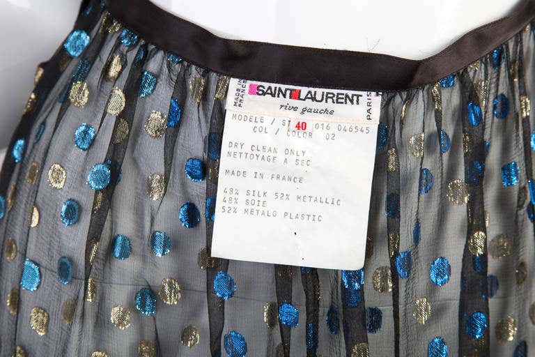 Stunning Saint Laurent 1978 Sheer Silk with Metallic Dot Ensemble Documented
