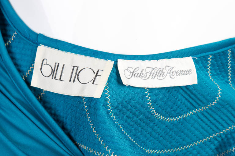 1970s Bill Tice Turquoise & Gold Gathered Jersey Dolman Sleeve Top & Pants Set