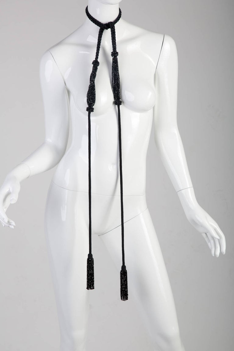 Yves Saint Laurent YSL Black Beaded Rope and Tassel Necklace Belt, 1990s
