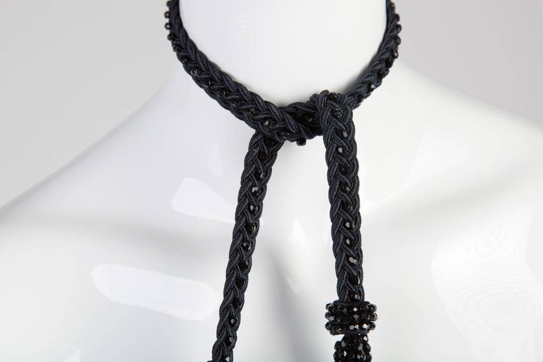 Yves Saint Laurent YSL Black Beaded Rope and Tassel Necklace Belt, 1990s