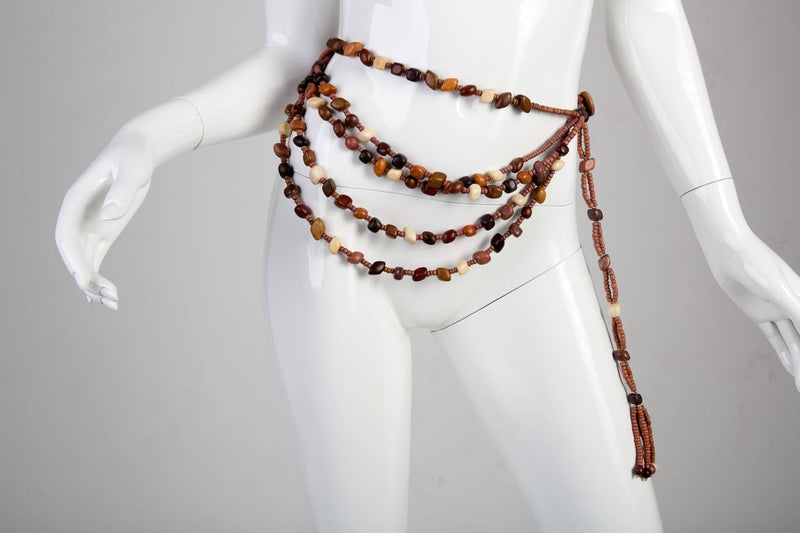 Vintage Mary McFadden Five Strand Wood Bead Tassel Belt with Box