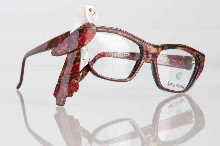 1980s Louis Feraud Parrot Marble Burgundy Glasses Frames for Sunglasses