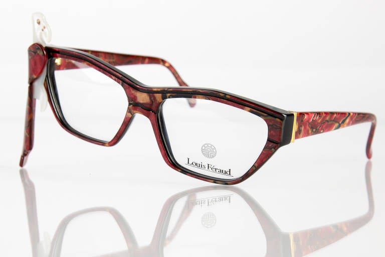 1980s Louis Feraud Parrot Marble Burgundy Glasses Frames for Sunglasses