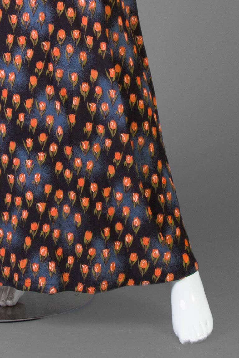 Jean Varon 1960s Bell Sleeve Tulip Print Maxi Dress