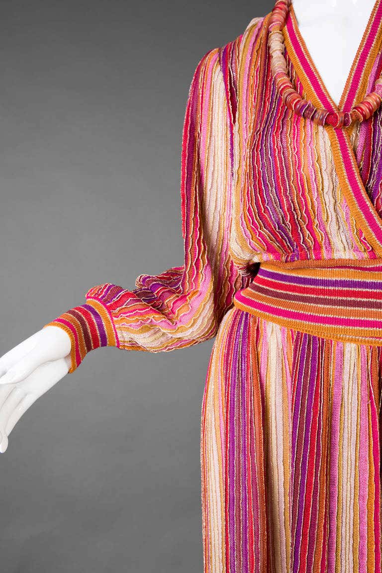 1970s Missoni Vintage Colorful Metallic Knit Skirt Set & Necklace