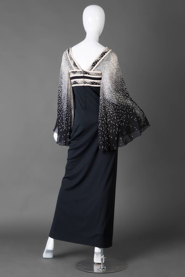 1970s Leonard Paris Silk Chiffon Angel Sleeve Caftan Maxi Dress Documented