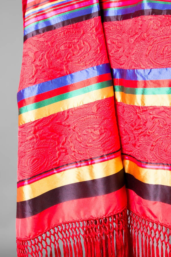 Vintage Yves Saint Laurent Red Silk Stripe Fringe Shawl Scarf Evening Wrap YSL