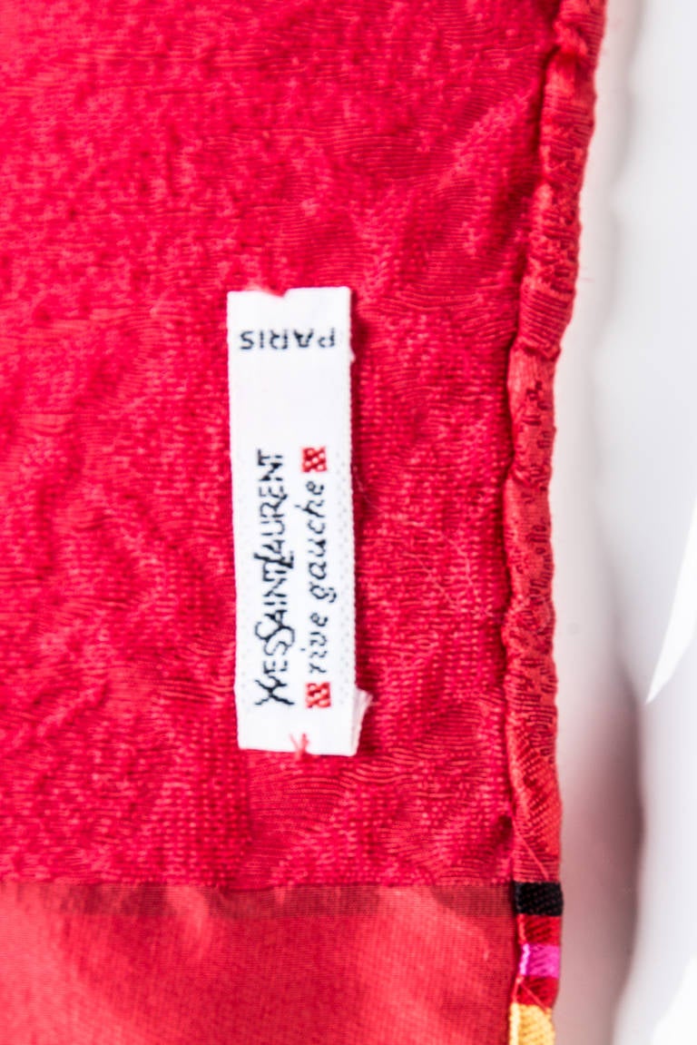 Vintage Yves Saint Laurent Red Silk Stripe Fringe Shawl Scarf Evening Wrap YSL