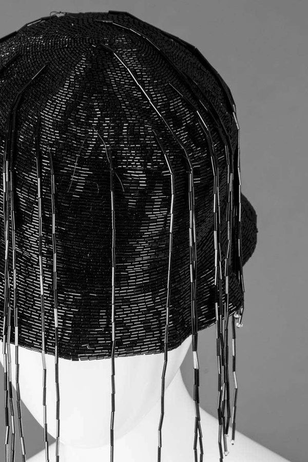 Rare Chanel Black Glass Beaded Cloche Hat Collectors Vintage