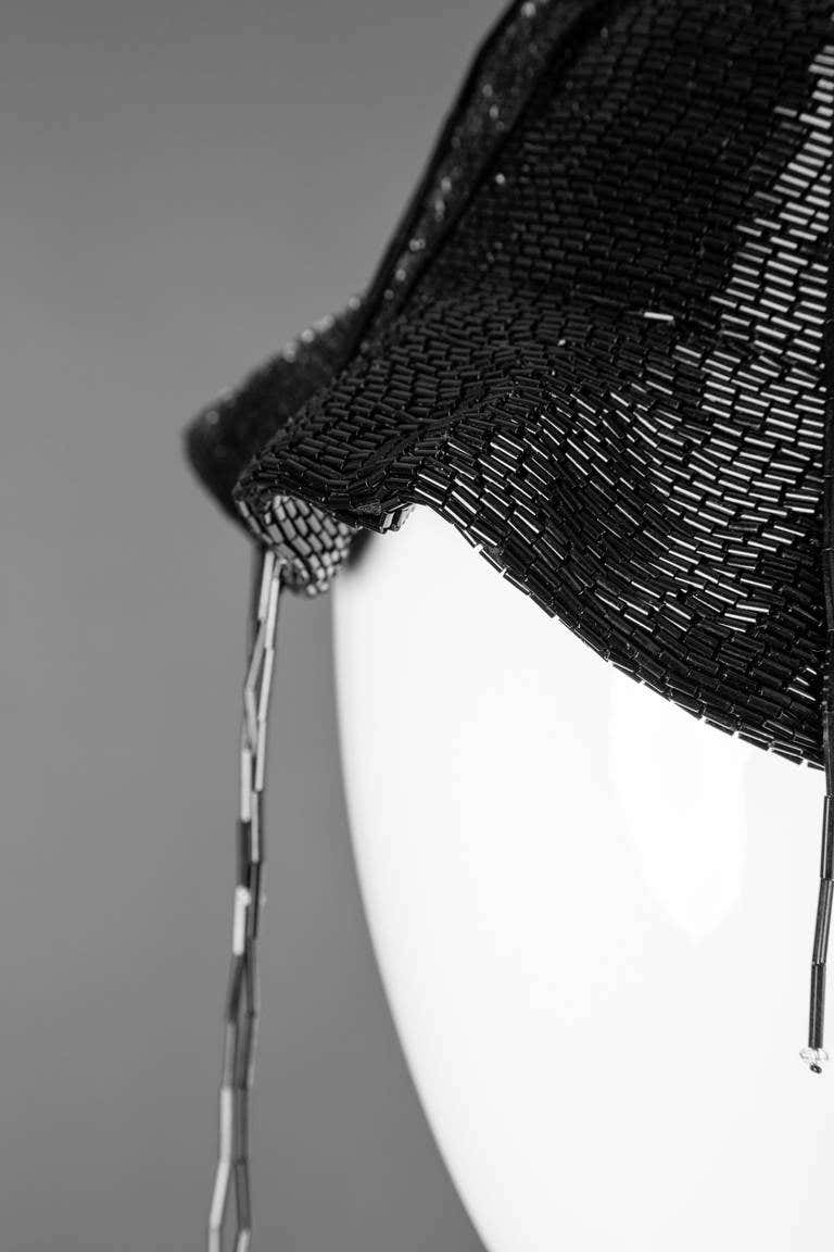 Rare Chanel Black Glass Beaded Cloche Hat Collectors Vintage