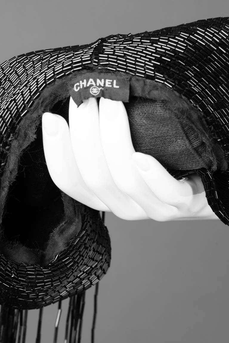 Rare Chanel Black Glass Beaded Cloche Hat Collectors Vintage