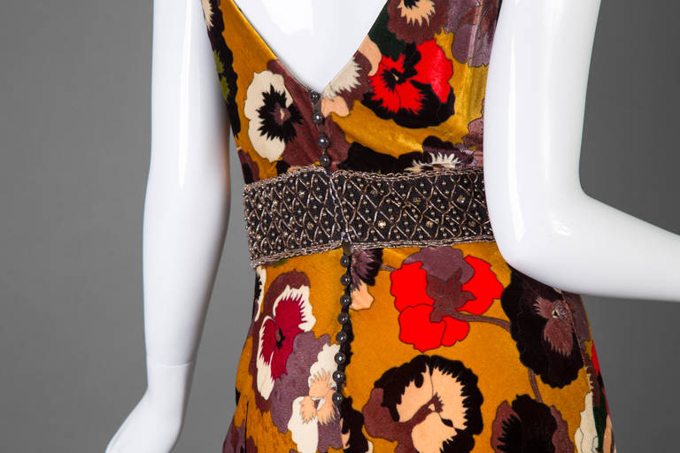 Missoni Silk velvet Pansy Print Crystal Waist Embellishment Dress 1930s Style