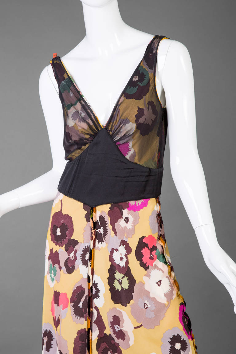 Missoni Silk velvet Pansy Print Crystal Waist Embellishment Dress 1930s Style