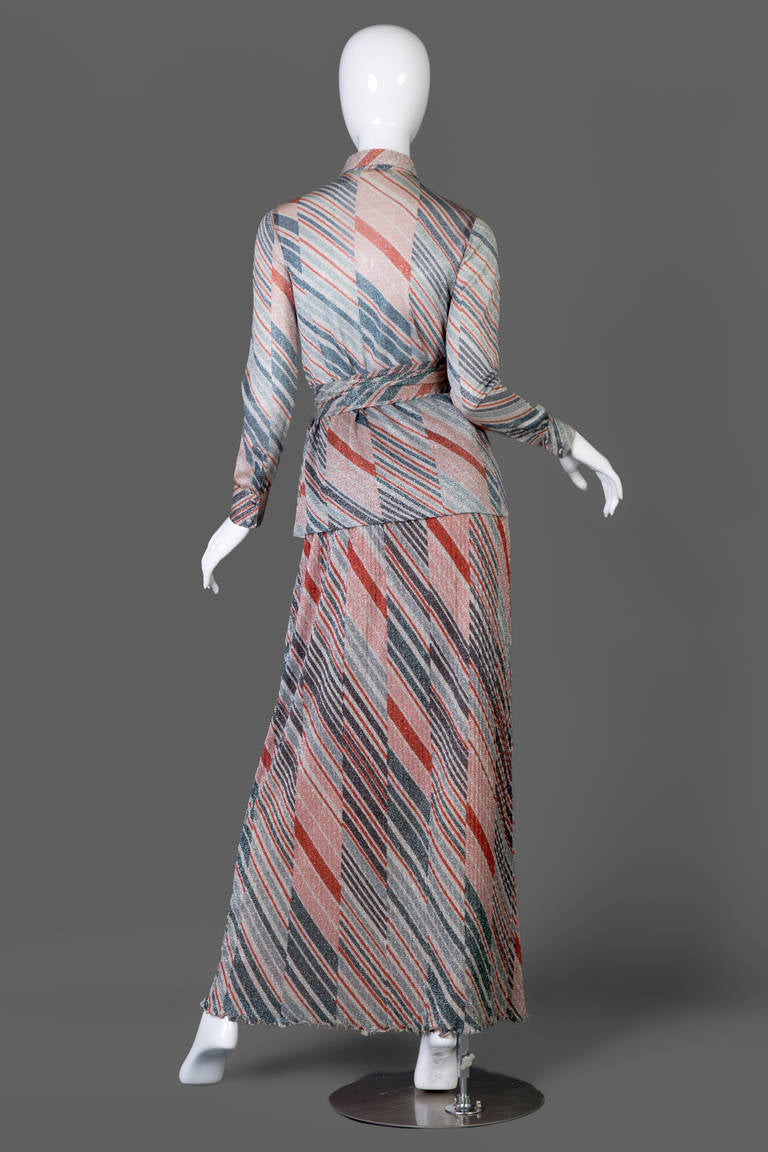 1970s Missoni Diagonal Stripe Lurex Illusion Maxi Skirt and Blouse Set