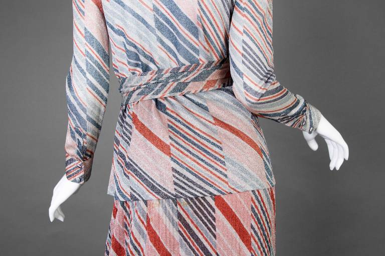 1970s Missoni Diagonal Stripe Lurex Illusion Maxi Skirt and Blouse Set