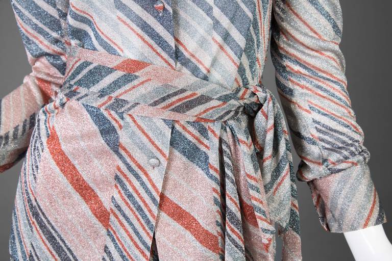 1970s Missoni Diagonal Stripe Lurex Illusion Maxi Skirt and Blouse Set