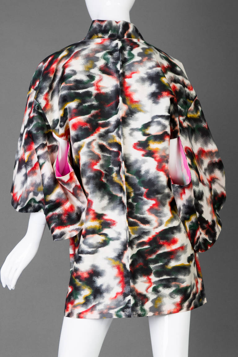 Vintage Japanese Multicolored Watercolor Print Kimono Jacket Vintage