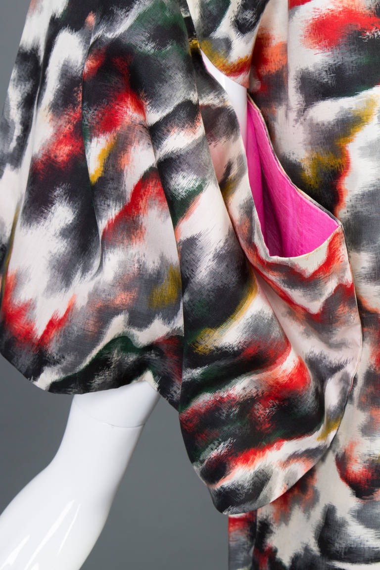 Vintage Japanese Multicolored Watercolor Print Kimono Jacket Vintage