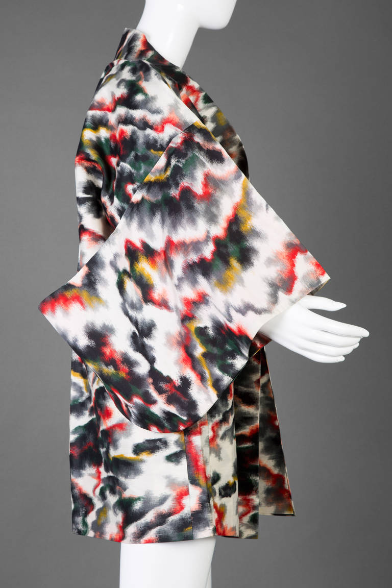 Vintage Japanese Multicolored Watercolor Print Kimono Jacket Vintage