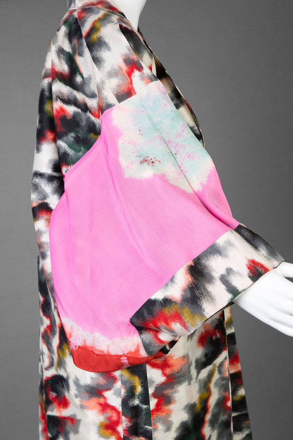 Vintage Japanese Multicolored Watercolor Print Kimono Jacket Vintage