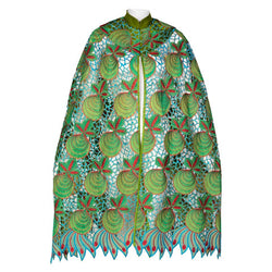 Duro Olowu Green Blue Red Cut Out Silk Lace Cape, 2012