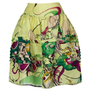 Prada Fairy James Jean Green Print Silk Skirt, 2008