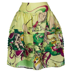 Prada Fairy James Jean Green Print Silk Skirt, 2008