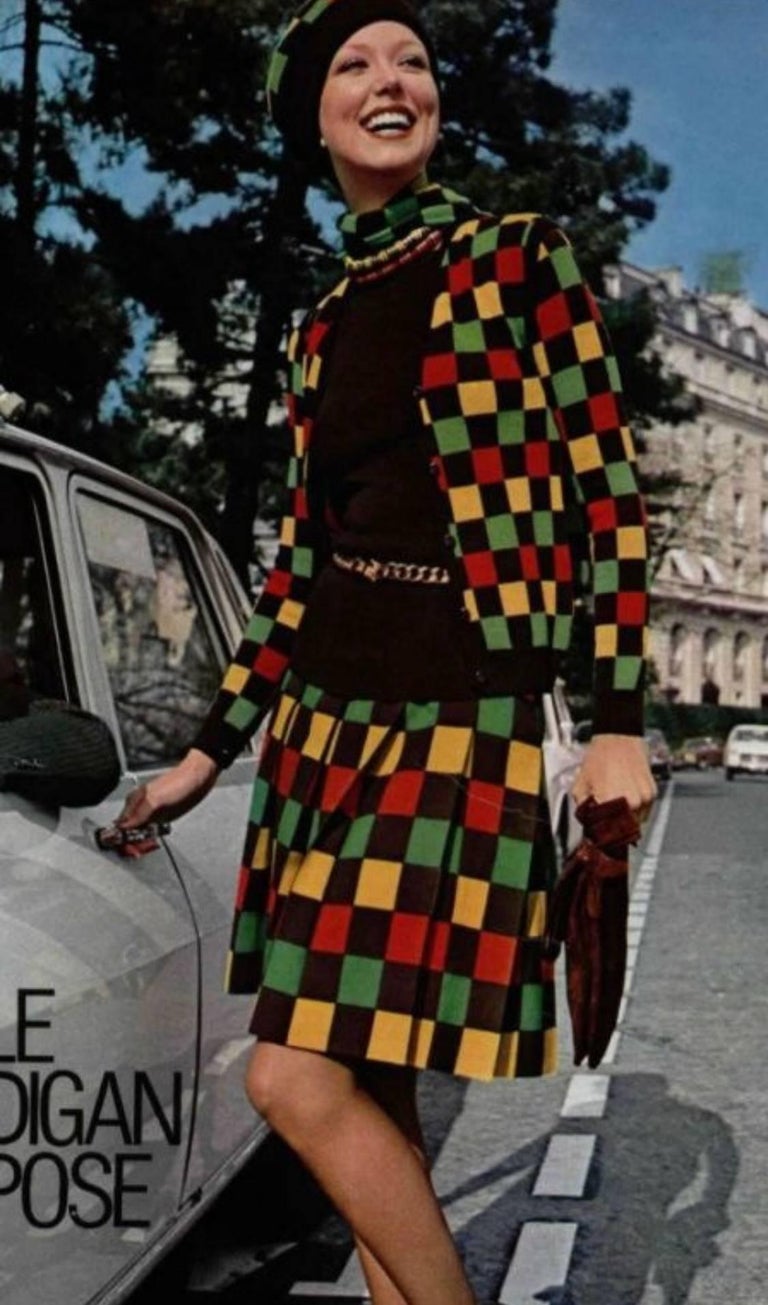 Givenchy Multicolored Striped Pleated Silk Bow Belted Dress,1970s