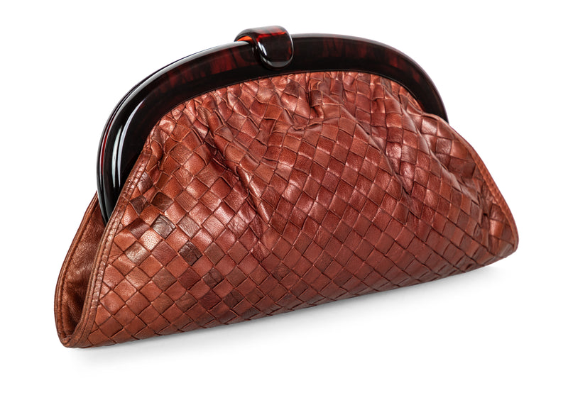 Bottega Veneta Burgundy Intrecciato Leather Clutch, 1980s